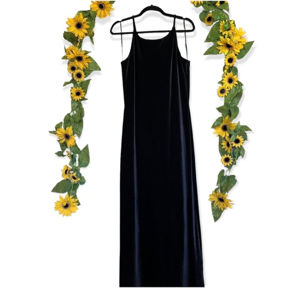 Vintage Black Velvet Maxi Spaghetti Reggio Dress Sz Large 14